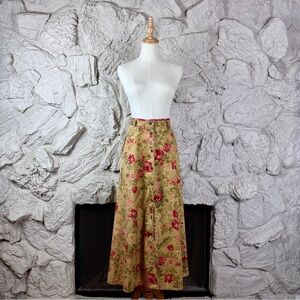 Liz Claiborne c. 1980s A-Line Maxi Skirt Gladstone Tan Floral | 10